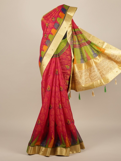 

Pothys Pink Printed Jute Silk Saree