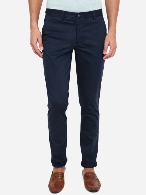 

JADE BLUE Men Navy Blue Slim Fit Solid Pure Cotton Trousers