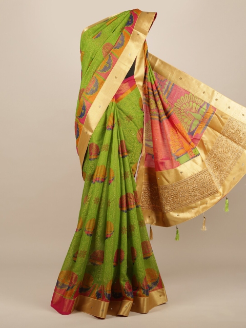

Pothys Green & Pink Jute Silk Woven Design Saree