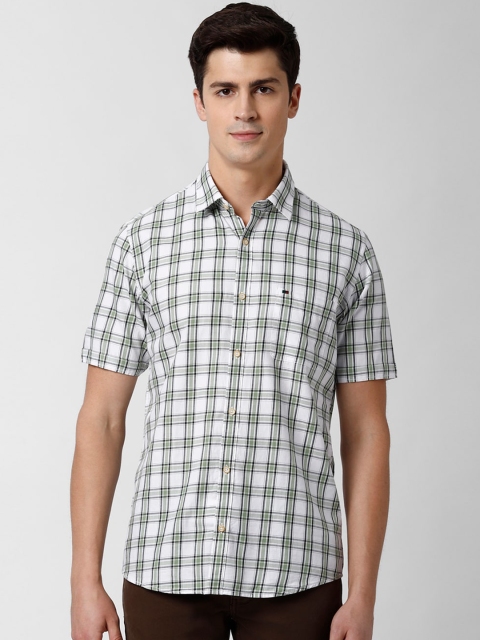 

Peter England Casuals Men White & Green Slim Fit Checked Pure Cotton Casual Shirt
