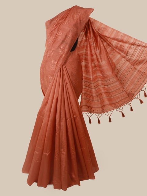 

Pothys Peach-Coloured Embroidered Jute Silk Saree