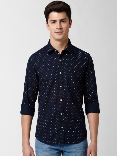 

Peter England Casuals Men Navy Blue Slim Fit Printed Pure Cotton Casual Shirt