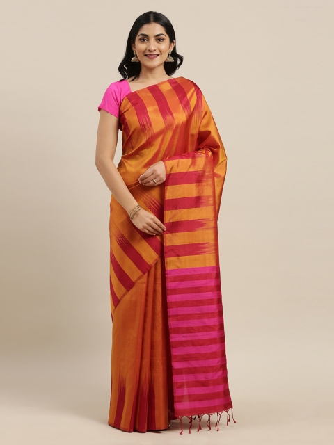 

The Chennai Silks Mustard & Pink Pure Silk Solid Kanjeevaram Saree