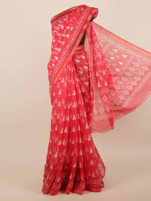 

Pothys Pink Printed Jute Silk Saree