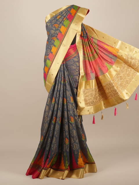 

Pothys Grey Woven Design Jute Silk Saree