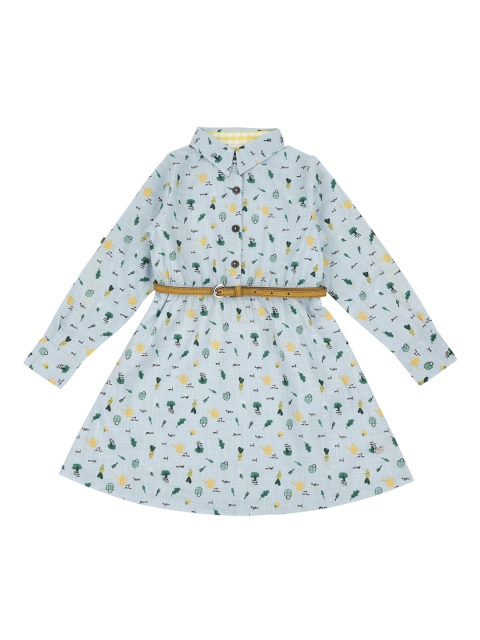 

Ed-a-Mamma Girls Blue Pure Cotton Printed Shirt Sustainable Dress