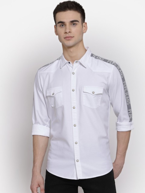 

Pepe Jeans Men White Pure Cotton Regular Fit Solid Casual Shirt