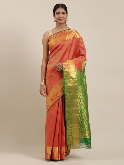 

The Chennai Silks Red & Green Pure Silk Woven Design Kanjeevaram Saree