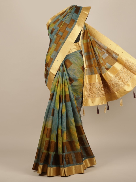Pothys Grey Printed Jute Silk Saree