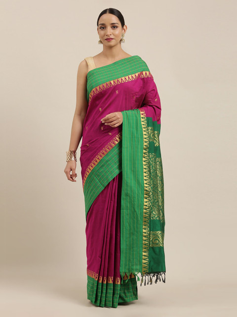 

The Chennai Silks Purple & Green Polycotton Woven Design Saree
