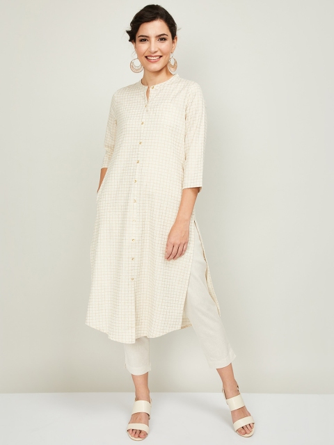 

Melange by Lifestyle Women Off-White Checked Kurta with Trousers