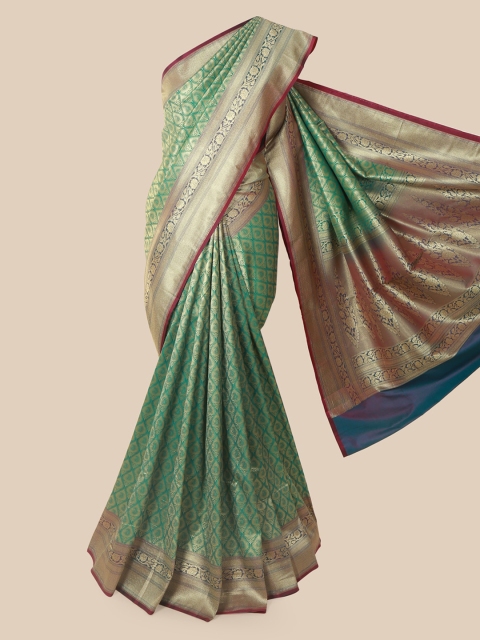 

Pothys Green & Gold-Toned Pure Silk Woven Design Banarasi Saree