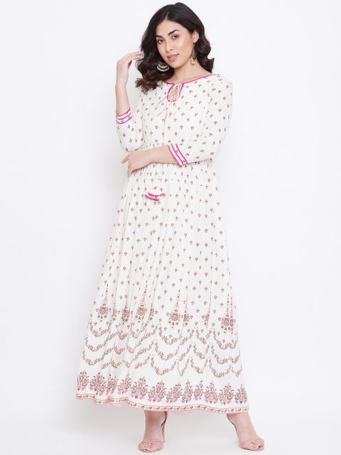 

TULIP 21 Women Off White Ethnic Motifs Printed Keyhole Neck Anarkali Kurta