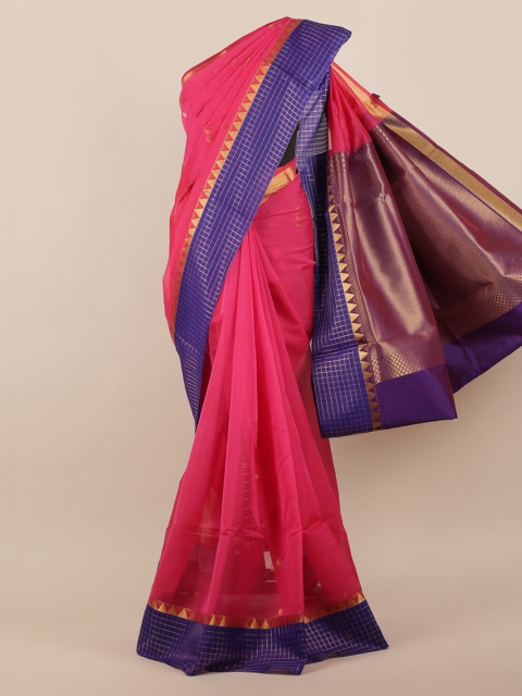 

Pothys Pink & Blue Silk Cotton Woven Design Saree