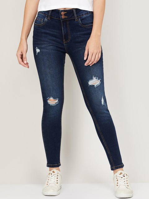 

Ginger by Lifestyle Women Navy Blue Skinny Fit Mid-Rise Mildly Distressed Jeans