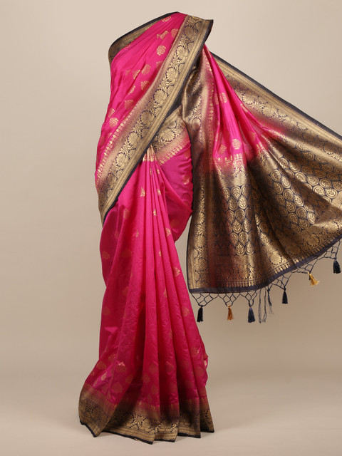 

Pothys Magenta & Gold-Toned Jute Silk Woven Design Saree