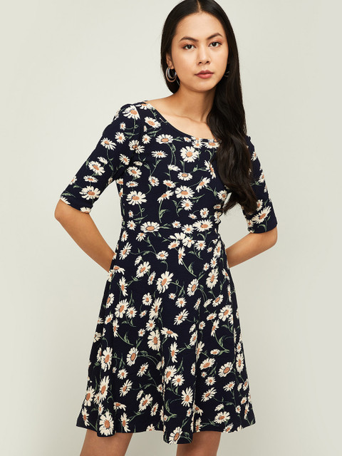 

Ginger by Lifestyle Women Navy Blue Printed Fit and Flare Dress