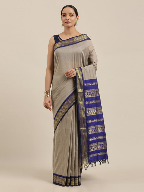 

The Chennai Silks Grey & Blue Polycotton Solid Saree