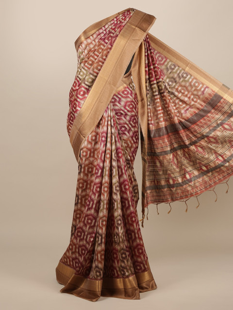 

Pothys Brown Printed Jute Silk Saree