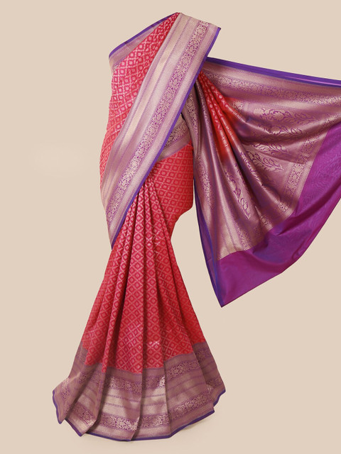 

Pothys Pink & Purple Pure Silk Woven Design Banarasi Saree