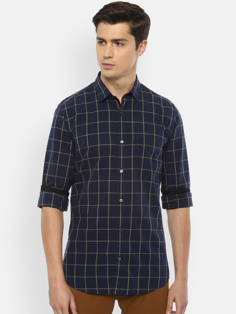 

Van Heusen Sport Men Navy Blue Slim Fit Checked Cotton Casual Shirt