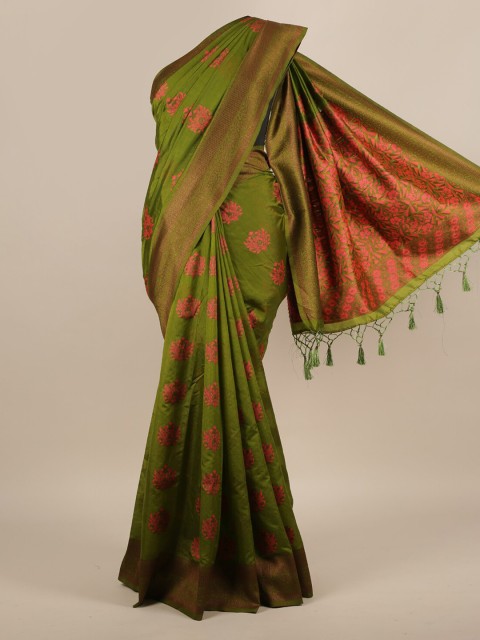 

Pothys Green Woven Design Jute Silk Saree With Tasseled Pallu