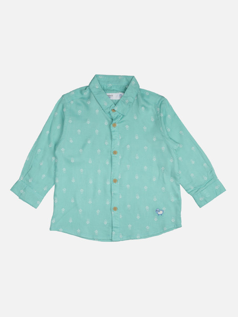 

ZERO THREE Boys Sea Green Regular Fit Printed Cotton Casual Shirt
