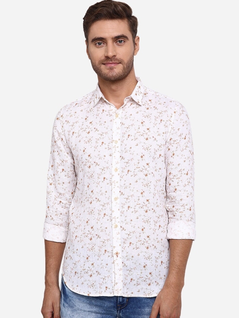 

JADE BLUE Men White Pure Cotton Slim Fit Printed Casual Shirt
