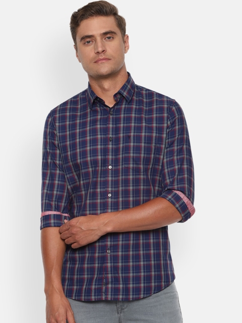 

Van Heusen Sport Men Navy Blue Slim Fit Checked Casual Shirt