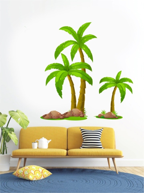 

rawpockets Green & Brown Palm Trees Story PVC Vinyl Wall Sticker, White