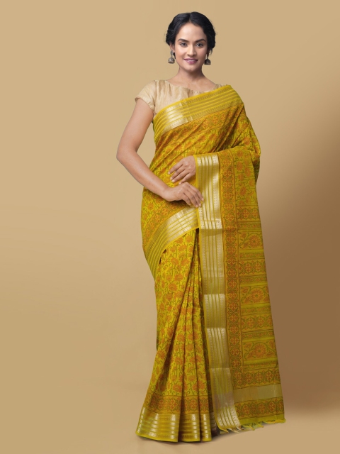 

Unnati Silks Yellow Woven Design Chanderi Handloom Saree