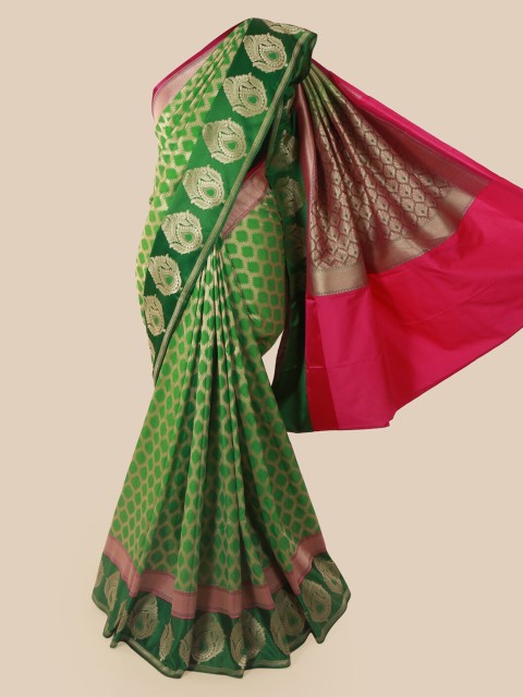 

Pothys Green & Gold-Toned Pure Silk Woven Design Banarasi Saree