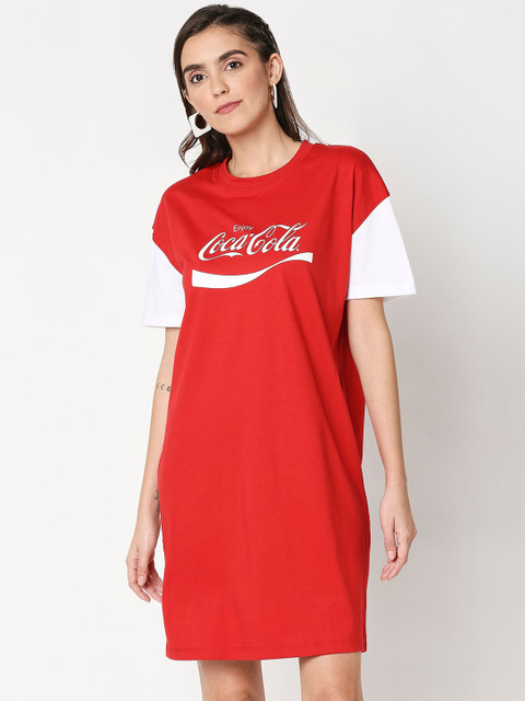 

Bewakoof Women Red Colourblocked Cotton T-shirt Dress