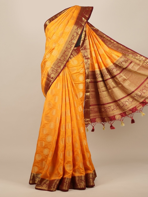 

Pothys Yellow Woven Design Jute Silk Saree With Tasseled Pallu