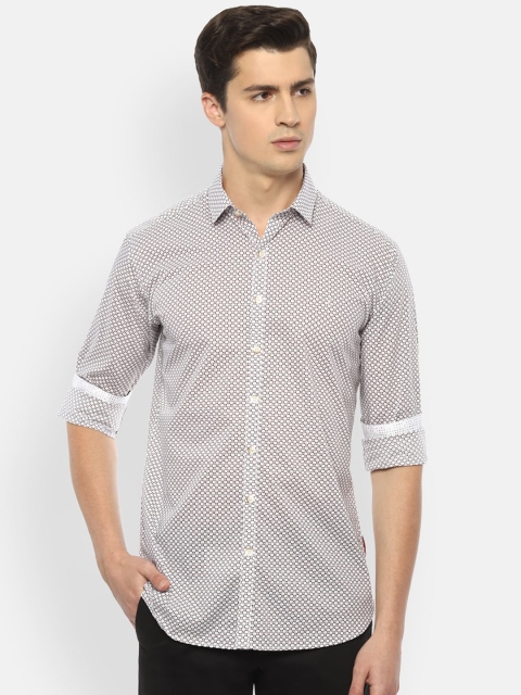 

V Dot Men White & Red Self Design Cotton Casual Shirt
