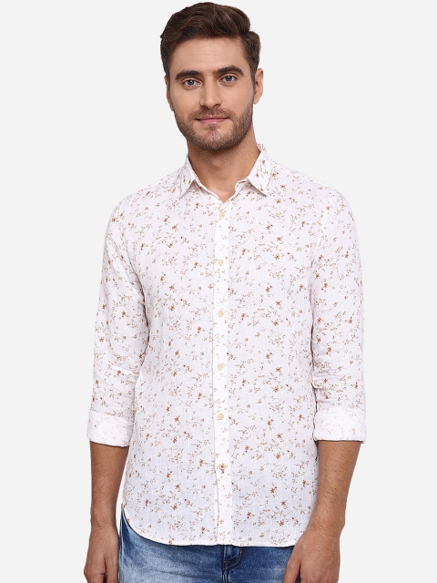 

JADE BLUE Men White Slim Fit Printed Pure Cotton Casual Shirt