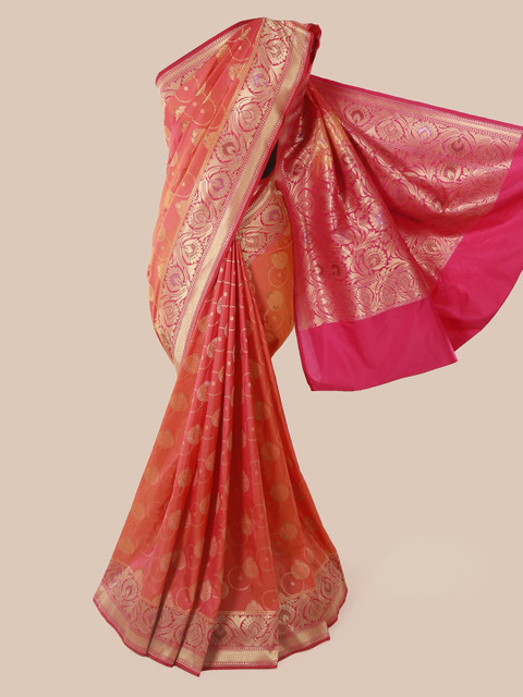 

Pothys Pink & Gold-Toned Pure Silk Woven Design Banarasi Saree