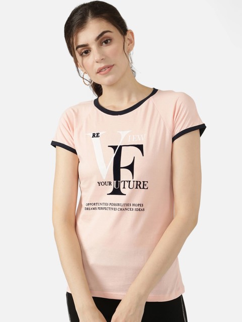 

V2 Value & Variety Peach-Coloured Printed Chambray Regular Top