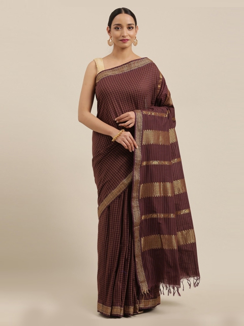 

The Chennai Silks Brown Checked Polycotton Saree