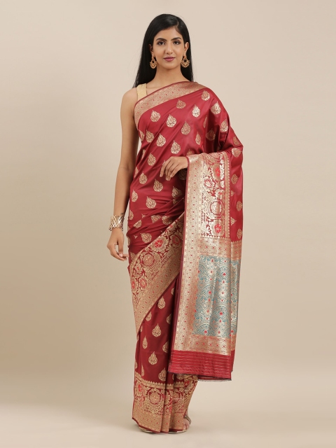 

The Chennai Silks Maroon & Gold-Toned Art Silk Woven Design Saree