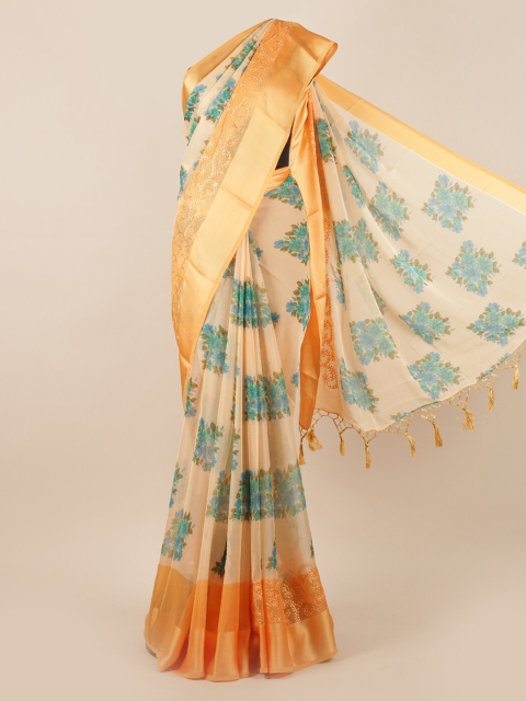 

Pothys Peach-Coloured & Orange Poly Chiffon Printed Saree