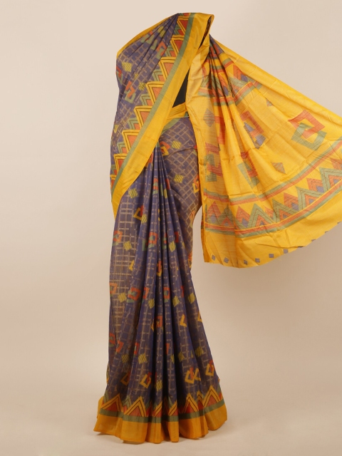 

Pothys Blue Printed Jute Silk Saree