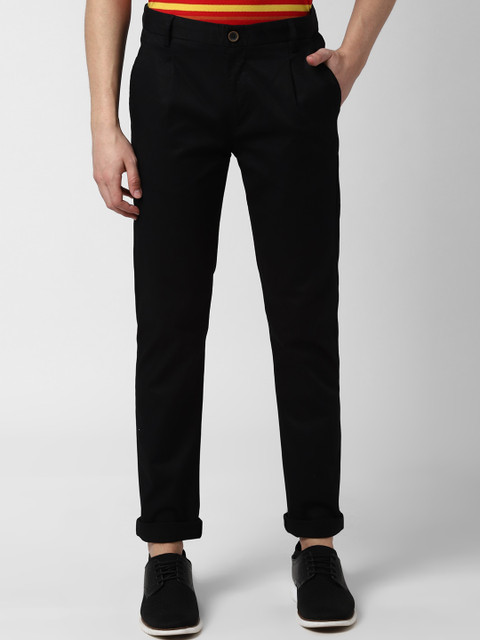 

Peter England Casuals Men Black Slim Fit Solid Regular Trousers