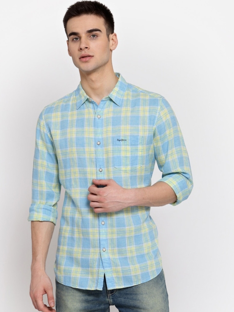 

Pepe Jeans Men Blue Regular Fit Checked Casual Shirt