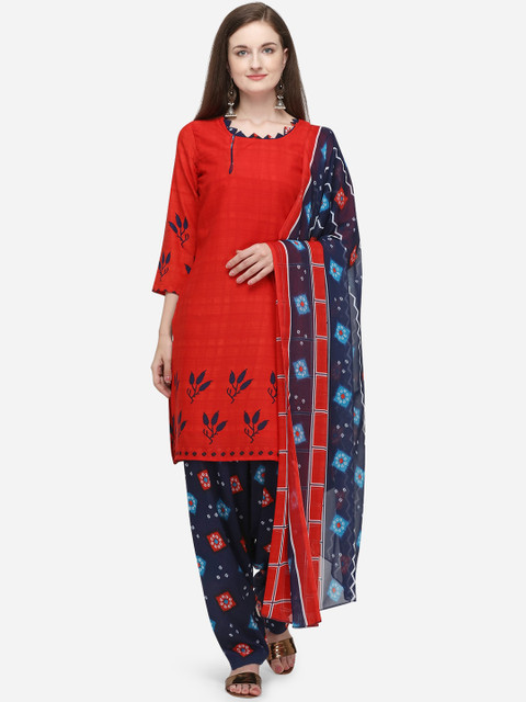 

VENISA Women Red & Navy Blue Printed Kurta with Patiala & Dupatta