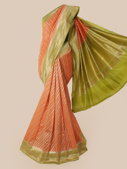 

Pothys Orange Pure Silk Striped Banarasi Saree