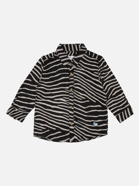

ZERO THREE Boys Black Regular Fit Striped Cotton Casual Shirt