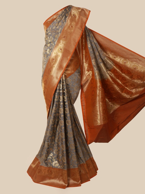 

Pothys Grey & Orange Pure Silk Woven Design Banarasi Saree