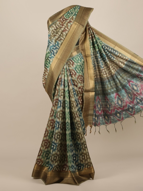 

Pothys Blue & Green Jute Silk Woven Design Saree