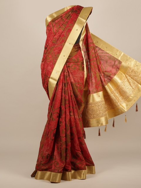 

Pothys Red & Green Jute Silk Woven Design Saree